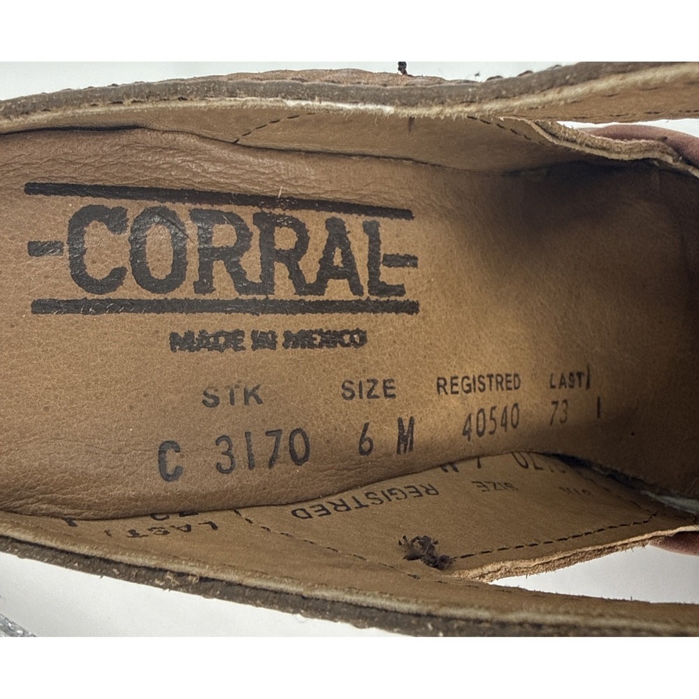 Corral Mule Heels Women 6M Brown Tooled Leather Western Slip On - Picture 9 of 12